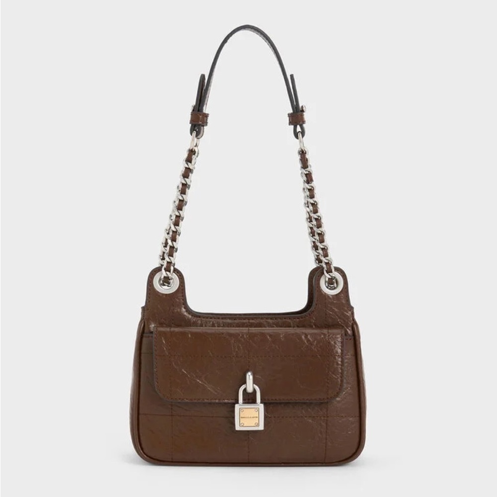 Charles & Keith Suki Crinkle-Effect Padlock Shoulder Bag - Picture 10 of 16